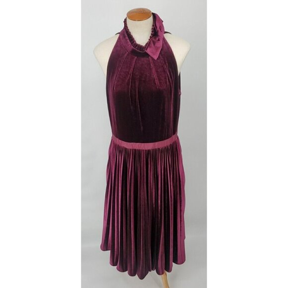 TED BAKER Cornela Pleated Velvet Midi Dress ~ Oxblood Burgundy TB4 US 5 - Picture 2 of 16